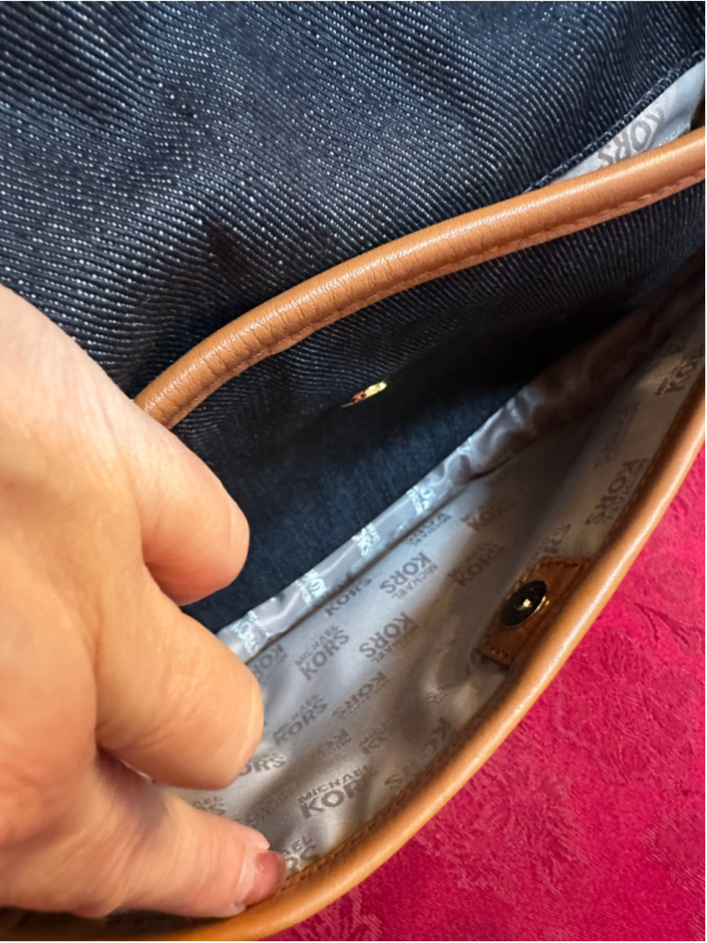 Michael Kors Blue Denim & Tan Leather Crossbody Bag - Picture 8 of 12